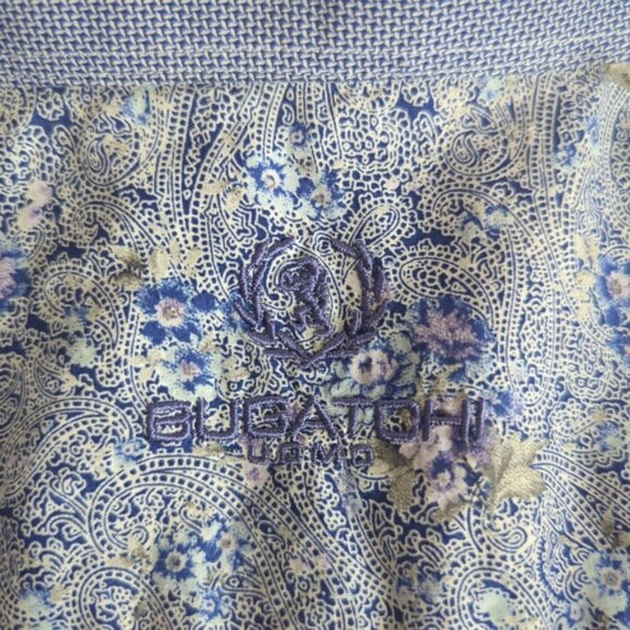 Bugatchi Men’s Blue Paisley Floral Long Sleeve Button up Shirt - Picture 5 of 14
